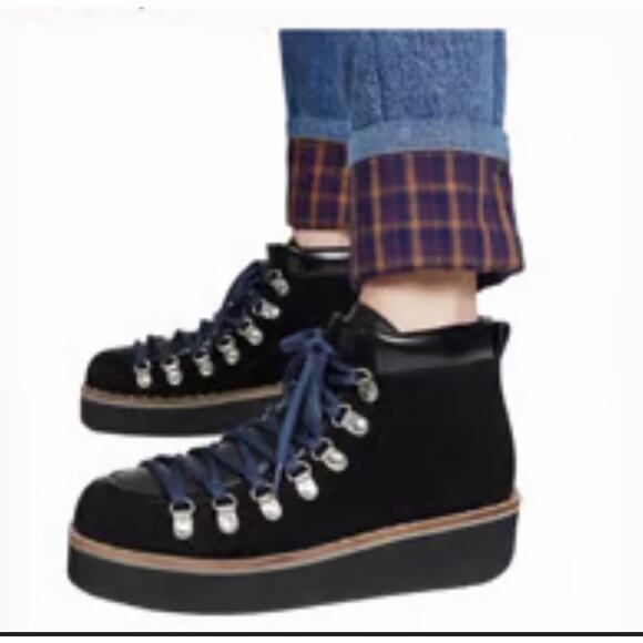 FREE PEOPLE Boots Durango Hiker Platform‎ Suede Lace Up Sheep Leather Lining - Picture 1 of 10